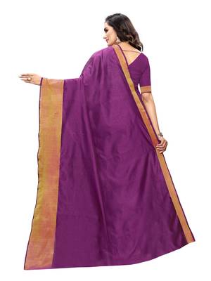 Purple Woven Chanderi Silk Saree With Blouse 4