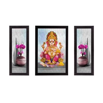 Set of 3 Lord Ganesha Satin Matt Texture UV Art Painting 1