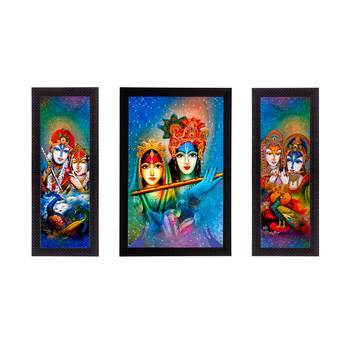 Set of 3 Radha Krishna Satin Matt Texture UV Art Painting 1