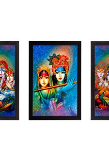 Set of 3 Radha Krishna Satin Matt Texture UV Art Painting