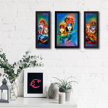 Set of 3 Radha Krishna Satin Matt Texture UV Art Painting 2