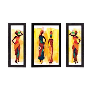 Set of 3 Tribal Lady Satin Matt Texture UV Art Painting 1