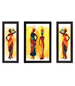 Set of 3 Tribal Lady Satin Matt Texture UV Art Painting