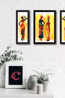 Set of 3 Tribal Lady Satin Matt Texture UV Art Painting