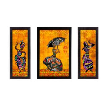 Set of 3 Dancing Lady Satin Matt Texture UV Art Painting 1