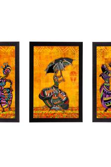 Set of 3 Dancing Lady Satin Matt Texture UV Art Painting
