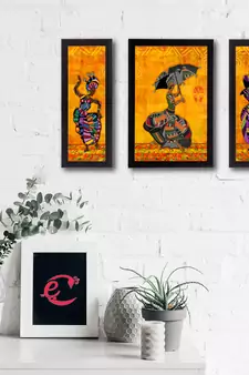 Set of 3 Dancing Lady Satin Matt Texture UV Art Painting