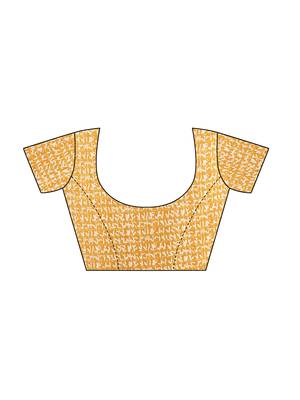 Yellow printed chiffon saree with blouse 5