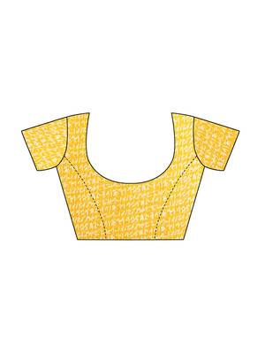 Yellow printed chiffon saree with blouse 5