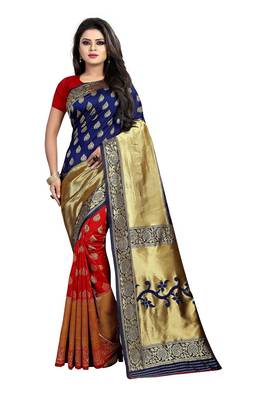 blue woven banarasi saree with blouse 1