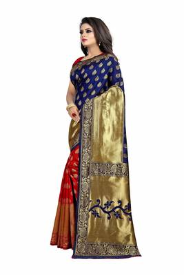 blue woven banarasi saree with blouse 2