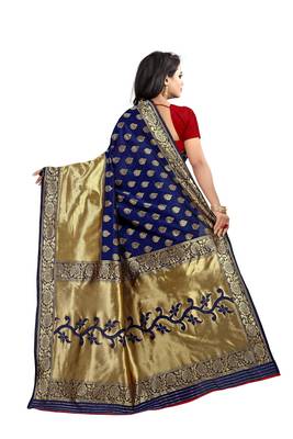blue woven banarasi saree with blouse 3