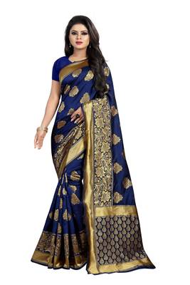 Blue woven banarasi saree with blouse 1