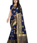 Blue woven banarasi saree with blouse