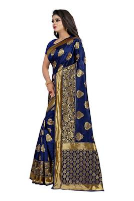Blue woven banarasi saree with blouse 2