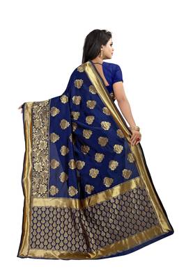 Blue woven banarasi saree with blouse 3