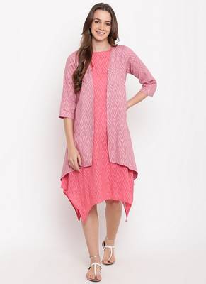 Brick Pink Dobby Asymmetric Dress Reversible Jacket 1