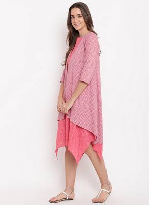 Brick Pink Dobby Asymmetric Dress Reversible Jacket 2