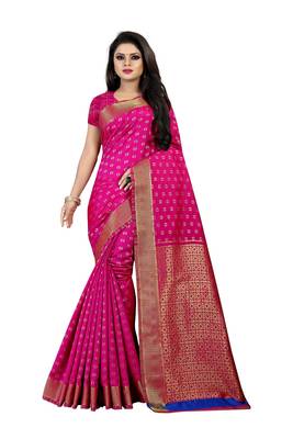 Pink woven banarasi saree with blouse 1