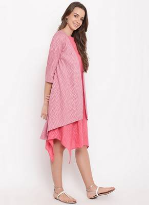 Brick Pink Dobby Asymmetric Dress Reversible Jacket 3