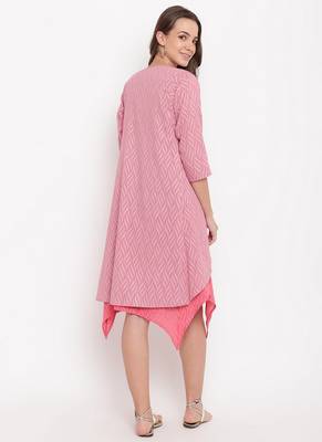 Brick Pink Dobby Asymmetric Dress Reversible Jacket 4