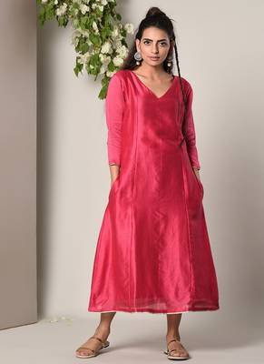 Pink Chanderi Lace Highlight Dress 1