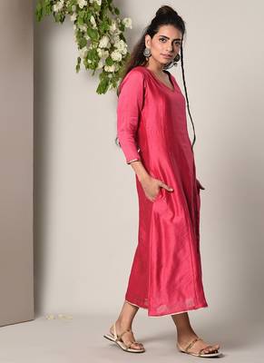 Pink Chanderi Lace Highlight Dress 3