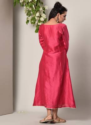 Pink Chanderi Lace Highlight Dress 4