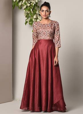 Maroon Print Bodice Dress 1