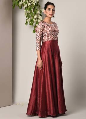 Maroon Print Bodice Dress 2