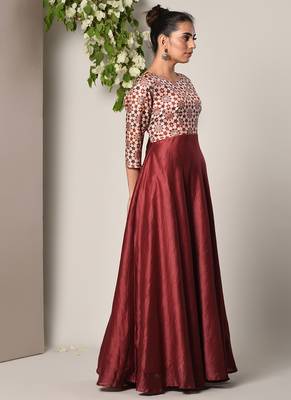 Maroon Print Bodice Dress 3