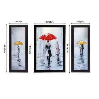 Set of 3 Loving Couple Under Umbrella in rain Satin Matt Texture UV Art Painting 3