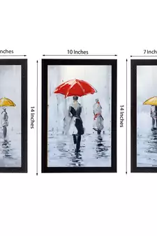 Set of 3 Loving Couple Under Umbrella in rain Satin Matt Texture UV Art Painting