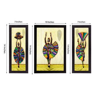 Set of 3 Dancing Tribal Lady Satin Matt Texture UV Art Painting 1