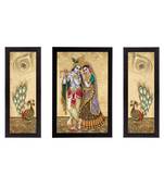 Set of 3 Radha Krishna Satin Matt Texture UV Art Painting