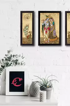 Set of 3 Radha Krishna Satin Matt Texture UV Art Painting