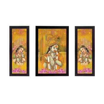 Set of 3 Radha Krishna Satin Matt Texture UV Art Painting 1