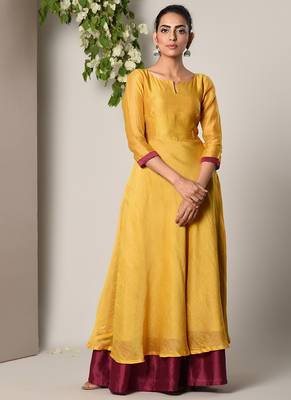 Mustard Yellow Maroon Border Suit Dress 2