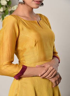 Mustard Yellow Maroon Border Suit Dress 5