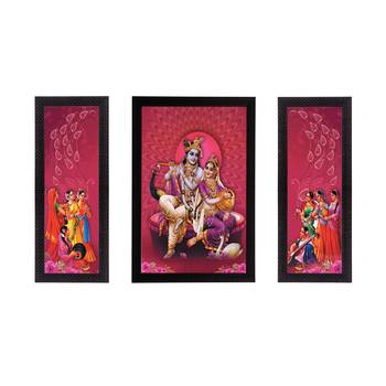 Set of 3 Radha Krishna Satin Matt Texture UV Art Painting 1