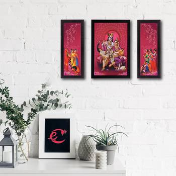 Set of 3 Radha Krishna Satin Matt Texture UV Art Painting 2