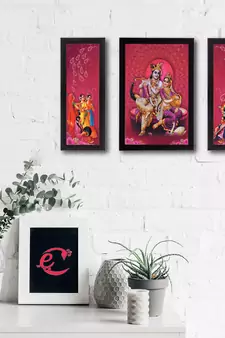 Set of 3 Radha Krishna Satin Matt Texture UV Art Painting