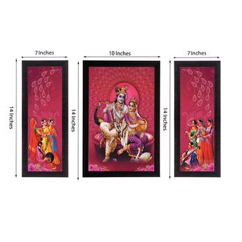 Set of 3 Radha Krishna Satin Matt Texture UV Art Painting 3