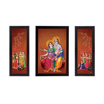 Set of 3 Radha Krishna Satin Matt Texture UV Art Painting 1