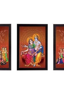 Set of 3 Radha Krishna Satin Matt Texture UV Art Painting