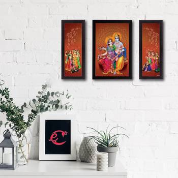 Set of 3 Radha Krishna Satin Matt Texture UV Art Painting 2