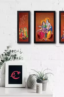 Set of 3 Radha Krishna Satin Matt Texture UV Art Painting