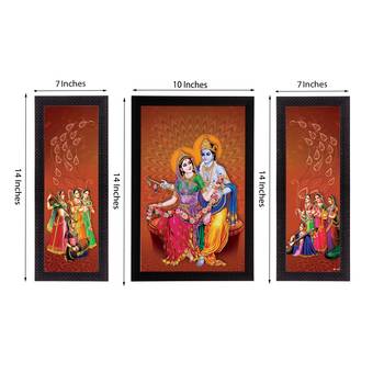 Set of 3 Radha Krishna Satin Matt Texture UV Art Painting 3