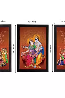Set of 3 Radha Krishna Satin Matt Texture UV Art Painting