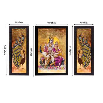 Set of 3 Radha Krishna Satin Matt Texture UV Art Painting 3